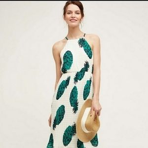 Anthropologie Sunday in Brooklyn Pineapple Green/White pleated dress - Size M